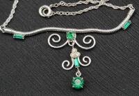 Vintage Bond Boyd 15" Long Stamped Sterling Necklace - Green & Clear Stones