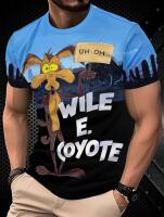 New Size L Wile E. Coyote & Road Runner "Oops" Graphic T-Shirt - Soft Breathable Unisex Short Sleeve Tee, Black Regular Fit 100%PolyestervKit Fabric Slight Stretch Machine Wash Stock photos added