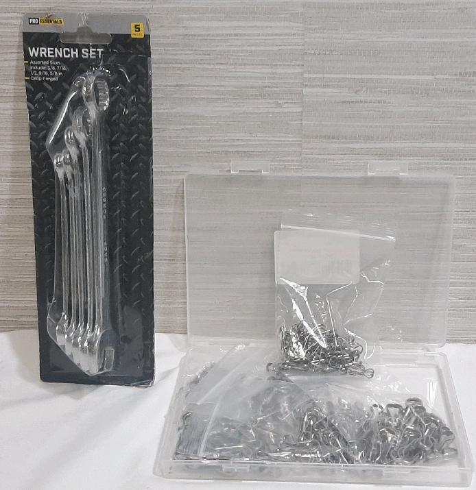 New ProEssentials 5pc Wrench Set & Pack of 250 Stainless Steel Keychain Pieces