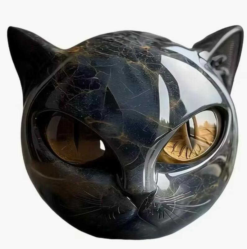 New Modern Black Cat Head Statue Elegant Marble-like Glossy Resin Sculpture with Golden Eyes & Black Marble Texture Approximately 3.15 x 3.15&rsquo;&rsquo; stock photos added