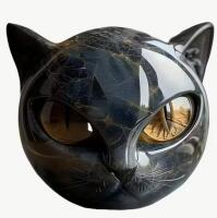 New Modern Black Cat Head Statue Elegant Marble-like Glossy Resin Sculpture with Golden Eyes & Black Marble Texture Approximately 3.15 x 3.15&rsquo;&rsquo; stock photos added