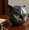 New Modern Black Cat Head Statue Elegant Marble-like Glossy Resin Sculpture with Golden Eyes & Black Marble Texture Approximately 3.15 x 3.15&rsquo;&rsquo; stock photos added - 2