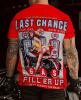 New Size Large Men's Retro "Last Chance Gas" T-Shirt - Vintage Gas Station Design with Red Car & Fuel Pumps Breathable Polyester Blend, Casual Round Neck Machine Wash Stock photos added - 2