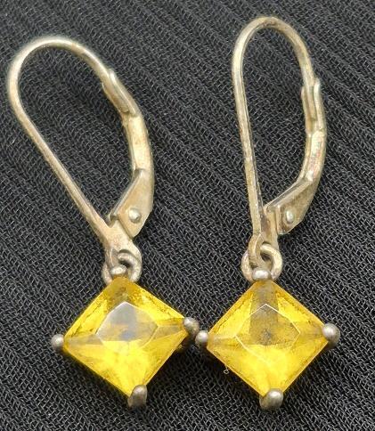Vintage Yellow Stone Stamped 925 1" Drop Earrings