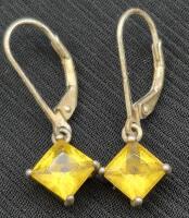 Vintage Yellow Stone Stamped 925 1" Drop Earrings