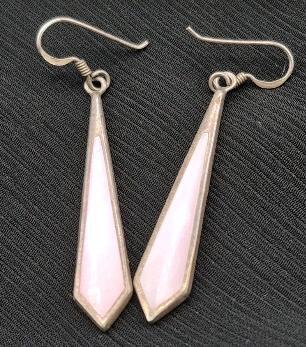 Vintage Stamped 925 Earrings 2.25" Drop - Light Pink Stone