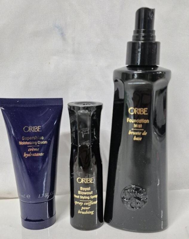 [See Desc] 3 Oribe Beauty Products: Supershine Moisturizing Cream 50mL, Foundation Mist 200mL & Royal Blowout Heat Styling Spray 50mL
