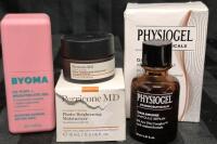 [See Desc] 3 Beauty Products: Byoma De-Puff + Brighten Eye Gel 20mL, Perricone MD Photo-Brightening Moisturizer 15 mL Exp 02/2026 & Physiogel Dailimune Ampole Serum 30 mL Exp 2026/05/01