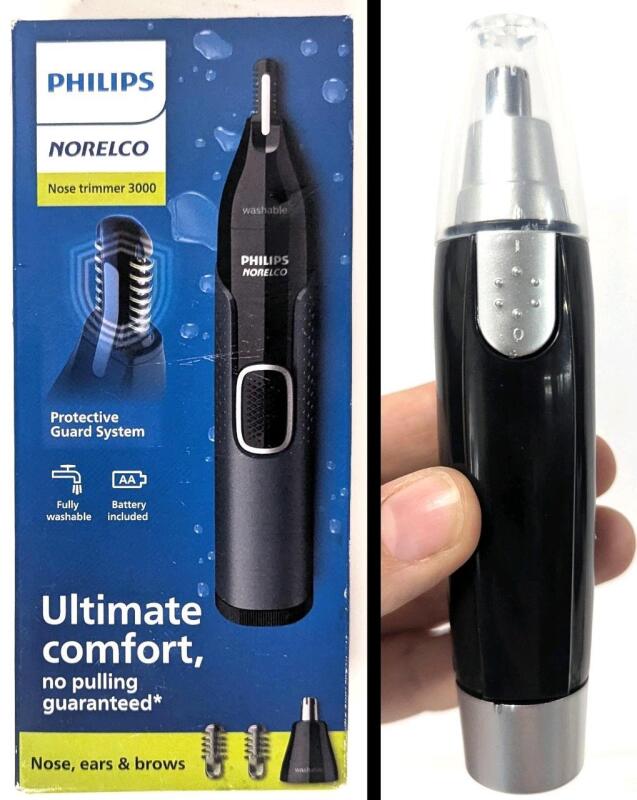 As-New PHILIPS Norelco Nose Trimmer 300, Fully Washable With AA Battery Included, Does Not Include Guards