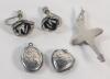 Vintage Sterling Silver Jewelry Lot . Ballerina Brooch , Rose Screwback Earring Set , Heart Pendant Locket & Oval Pendant Locket . See photos for size