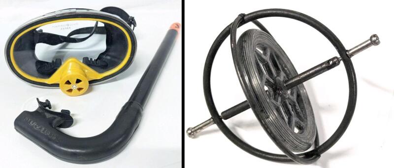 EXPAN Divetopia Tempered Glass Diving Mask (7" &times; 4") With 18.8 Stainless Rim & 15" Long Fujian Snorkle + Vintage Gyroscope 4"