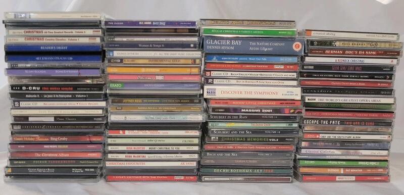 80+ Music CD's . Rock , Christmas , Classical , Country plus more . Not all cases checked for correct cd