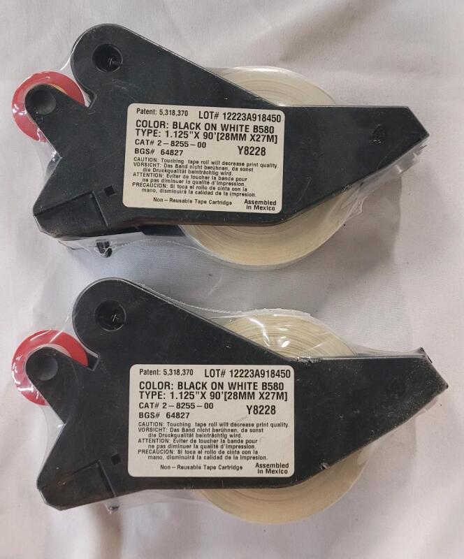 Two (2) New Brady Black on White Label Tape Cartridge , 28mm&times;27m . Model # 2-8255-00 , Y8228 , 64827