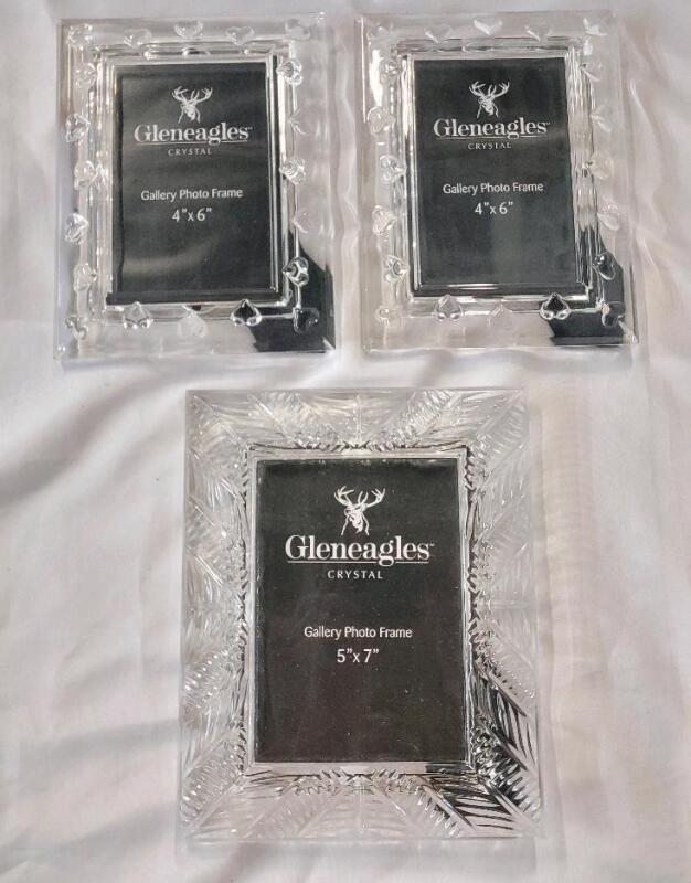 Three (3) New Gleneagles Crystal Photo Frames . Two (2) 4"&times;6" & One (1) 5"&times;7"