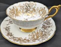 Vintage Coalport Gold and Orchid Cup and Saucer. No Chips or Cracks. Rings True.