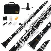 New - Eastar B Flat Clarinet for Beginner, Ebonite Clarinet Nickel-plated with 2 Barrels, 3 Reeds, White Gloves, Hard Case, Cleaning Kit . Model # ECL-300