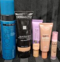 [See Desc] 5 Foundation/Concealer & Bronzer Products : St. Tropez Bronzing Mousse 200mL, Dermablend Leg & Body Makeup Med Golden SPF 26 Exp 10/2026 100mL, Tarte Juicy Glow Foundation Fair Neutral 30mL, L'Oreal Glow Enhancer 902 Light Glow 40mL & NYX Cons