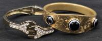 2 Vintage Hinged Bracelets Bullseye & Clear Stones