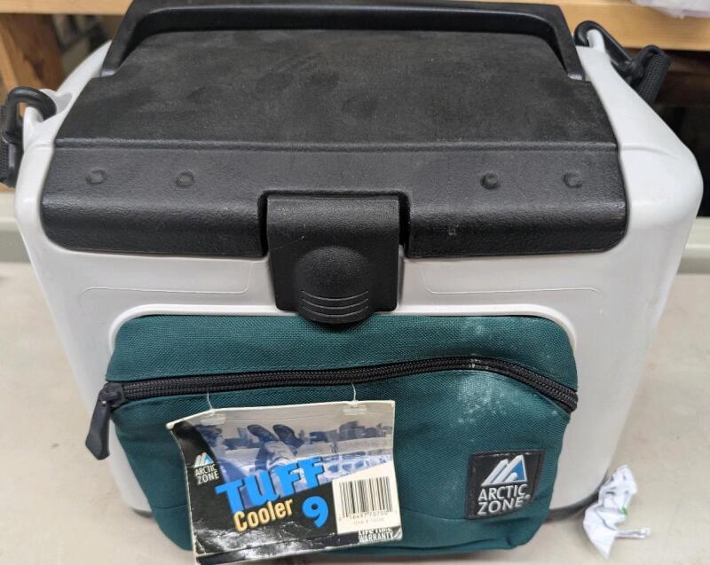 As New Artic Zone Tuff Cooler. Stands 9.5" Tall. 11.5" Wide and 8" Deep.
