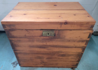 Antique Wooden Maple Chest w/Key . Dovetail Sides , 32.5"×21 3/4"×15.5"