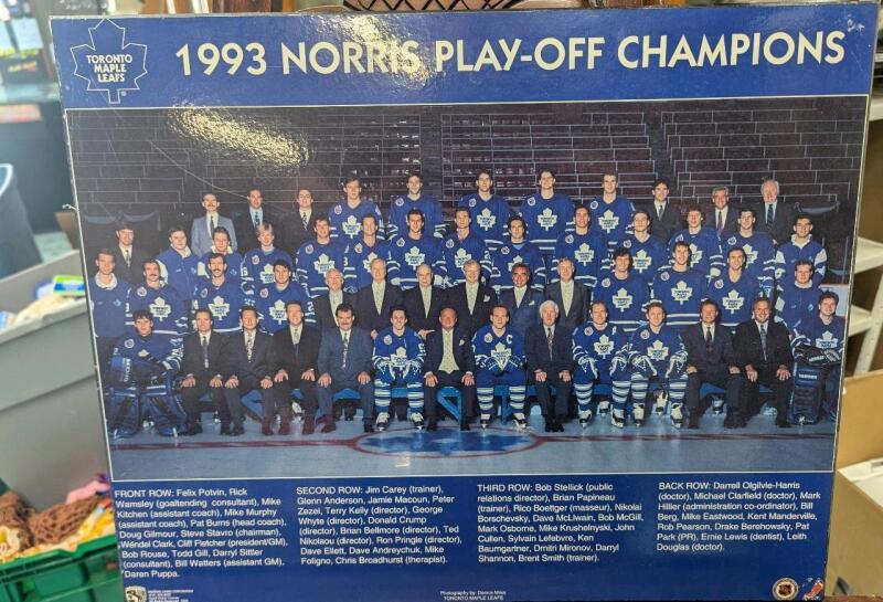 Vintage Toronto Maple Leafs 1993 Norris Play-Off Champ Print on Plaque Board. 16" by 20"