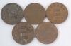 1920 - 1936 Canadian King George V Small One Cent Pennies . 1920 &times;2, 1928, 1929&times;2, 1932 &times;3, 1933 &times;2, 1934, 1935 &times;2, and 1936 &times;2 . Fifteen (15) Coins - 3