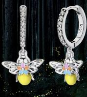 Demure Stamped S925 Small Firefly Hoop Earrings with Firefly Drop Approximately 1&rsquo;&rsquo; drop