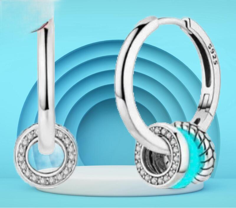 Stamped 925S Hoop Earrings with 3 Removable Charm Rings Slide in Clasp .6&rsquo;&rsquo; drop