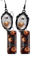 Two Pierced Earrings -Pumpkin Coffee Black Lace Oval Sheppard Hook Earrings /Stainless Steel Autumn Pumpkin Fall Leaves Rectanglar Drop Earrings Sheppard Hooks 1.5-2&rsquo;&rsquo;