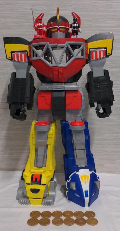 Fisher-Price Imaginext Power Rangers Morphin Megazord 28" Tall includes Red, Black Ranger figures and coins