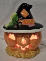 Great Ceramic Light-Up Jack-O-Lantern 8" Diameter and 10" Tall