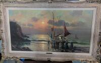 Vintage Framed "Return if the Fisherman" Painting by Peire Godard on Canvas.