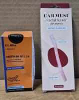 2 New Women's Carmesi Facial Razors 3 Pack & Chemist at Play Underarm Roll On 40mL