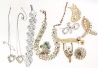 Assorted Vintage Jewelry Missing Stones : Necklaces, Brooches & 1 Pair of Earrings, Incl Signed Roman & CORO