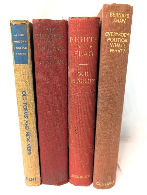 4 Antique to Vintage Hardcover Books: [1898] Fights For The Flag, [1922] My Discovery of England, [1945] Everybody's Political What's What?, [1955] Old Poems And New Verse,