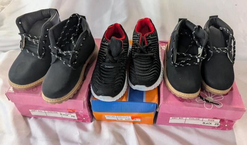 3 New Pairs of Kids Shoes. Sides 25-28