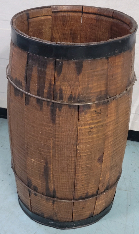 Vintage Wooden Nail Bucket , 18" Tall & 10" Diameter
