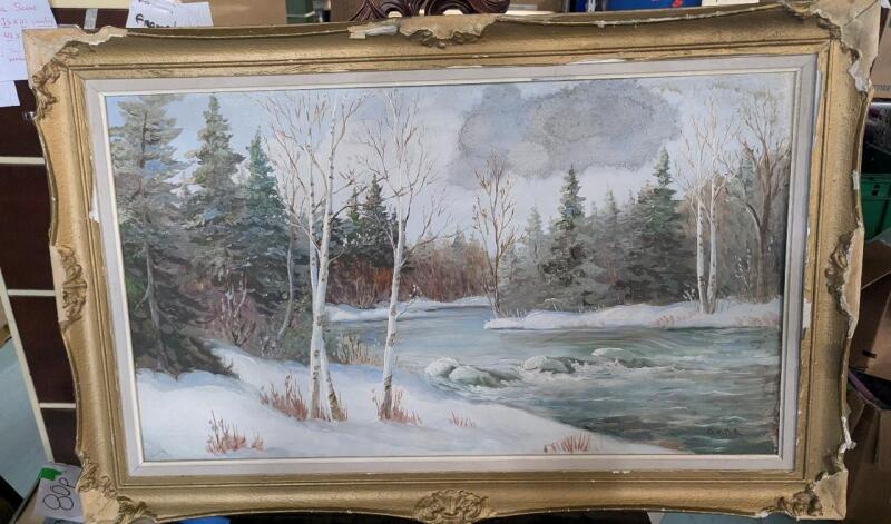 Vintage Framed Painting On Board. 42" by 27" with Frame