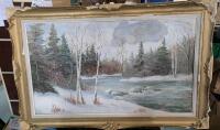 Vintage Framed Painting On Board. 42" by 27" with Frame