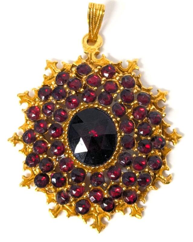 Vintage Signed CAPRI Bohemian Faux Garnet Pendant 2" Long (Incl Bale)