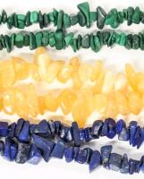 3 Colorful Vintage Polished Semi-Precious Chip Stone Loop Necklaces: Presumed Lapis. Calcite, Malachite, 35" Long