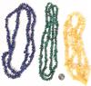 3 Colorful Vintage Polished Semi-Precious Chip Stone Loop Necklaces: Presumed Lapis. Calcite, Malachite, 35" Long - 2