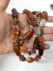 Vintage Presumed Carnelian Mother of Pearl Chunky Loop Necklace + Brass Spacer Beads. 28" Long - 2