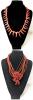 2 Funky Vintage Necklaces: Red Mother of Pearl Spike Tooth Necklace & Multi-Strand Seed Bead + Presumed Coral Chip Necklace, Up to 20" Long