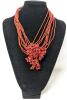 2 Funky Vintage Necklaces: Red Mother of Pearl Spike Tooth Necklace & Multi-Strand Seed Bead + Presumed Coral Chip Necklace, Up to 20" Long - 2