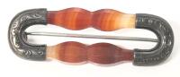 Very Old (Poss. Victorian) Carved Carnelian Agate Stone Sterling Silver Capped Scottish Kilt Pin, 1.75" Across, Unmarked Sterling, Polishes Beautifully