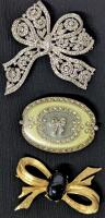 3 Vintage Bow Brooches, Up to 2.25" Across, Oval Brooch UV Reavtive, Non-Magnetic