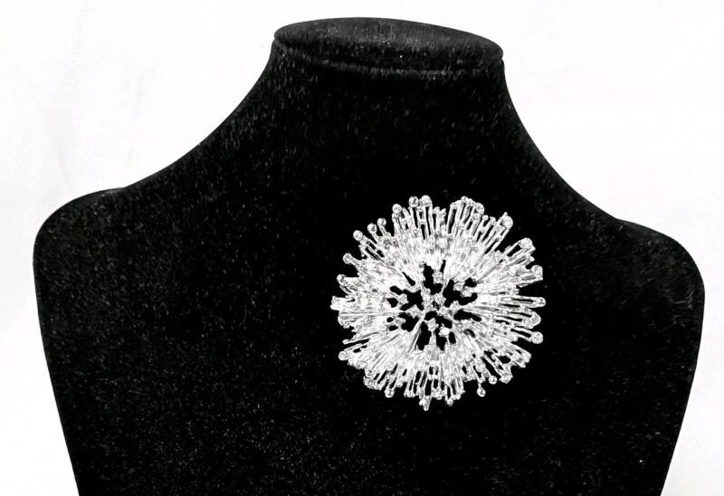Large Vintage Starburst Splash Rhinestone Brooch, 2.5" Diameter, 1 Small Rhinestone Missing