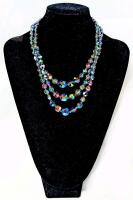 Lovely Vintage AB Aurora Borealis Wash Bead Triple-Strand Box Clasp Necklace. 17" Long