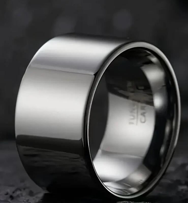 Minimalist 14mm Stamped Tungsten Carbide with 925 Silver Plated Very Wide Band Ring Size 13